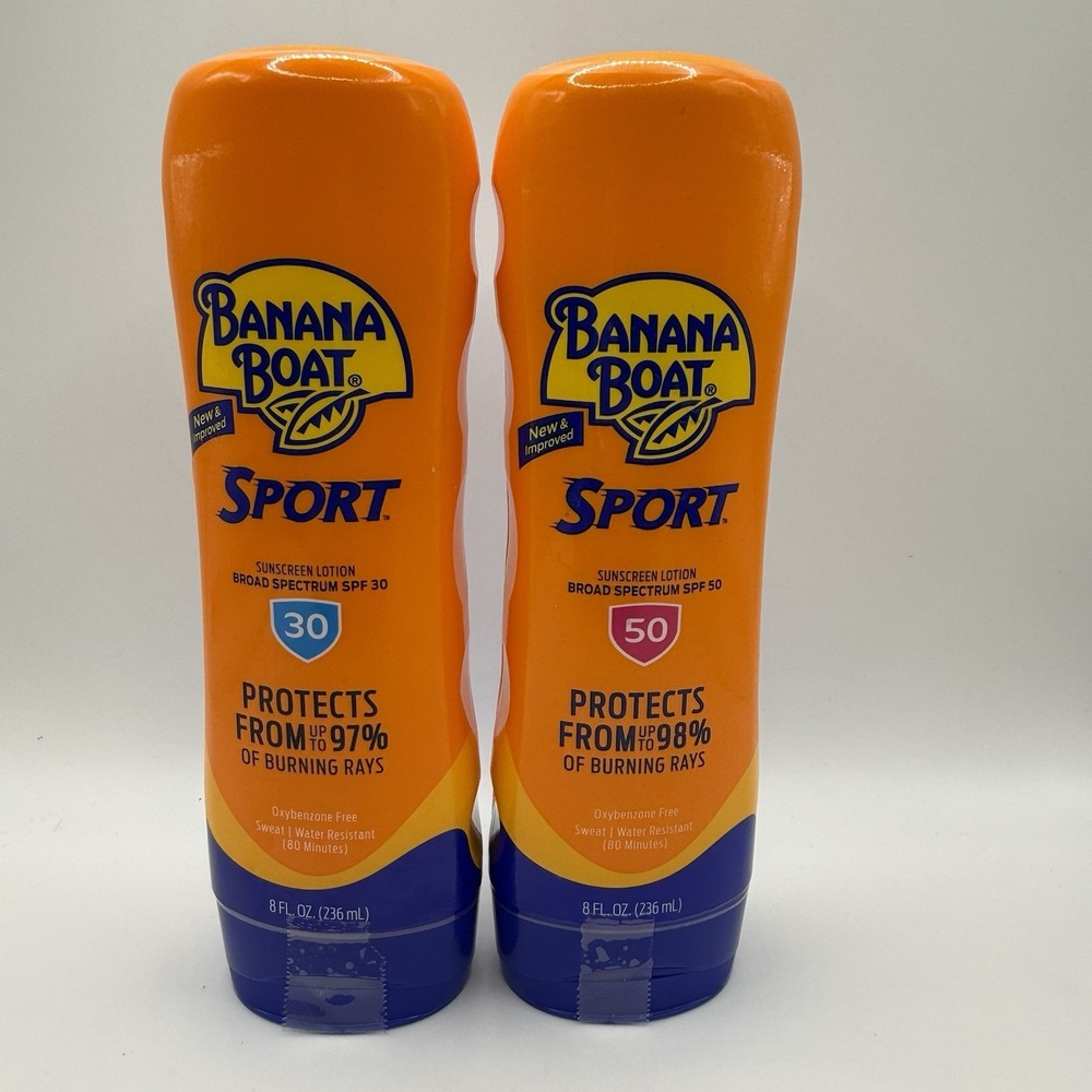 Banana Boat Sport Sunscreen Lotion SPF 30 & 50 Duo 8 oz Exp 2027 New